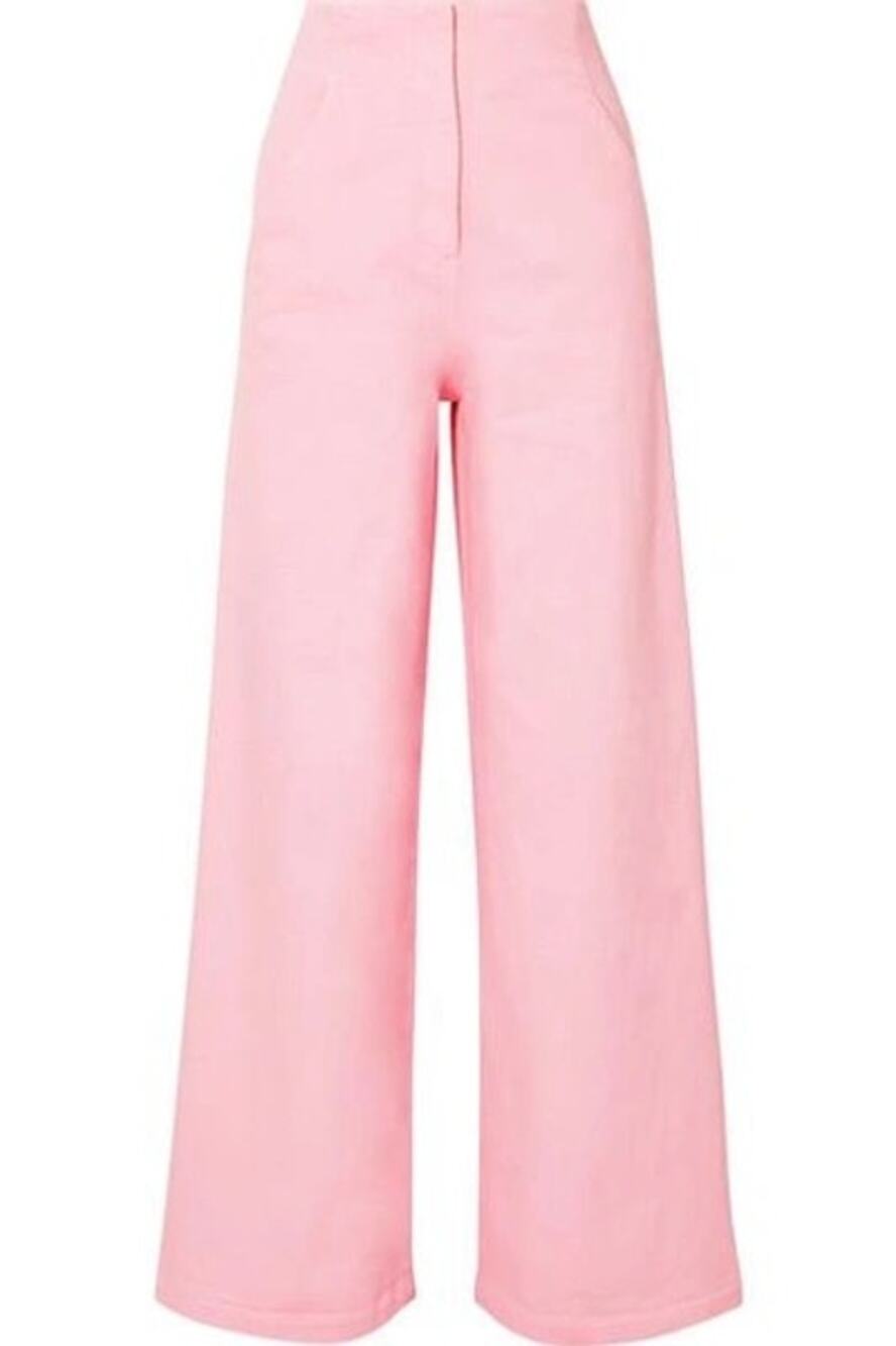 Tibi Pink Cotton Wide Leg High Waisted Cropped Denim Pants Size 8